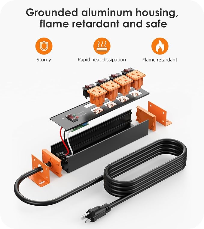 CCCEI Heavy Duty Surge Protector Power Strip 20 Amp Individual Switches. 4FT 12