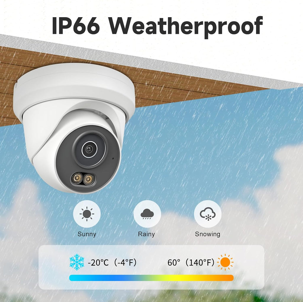 unilook 4mp poe camera, turret security poe ip, front angle view