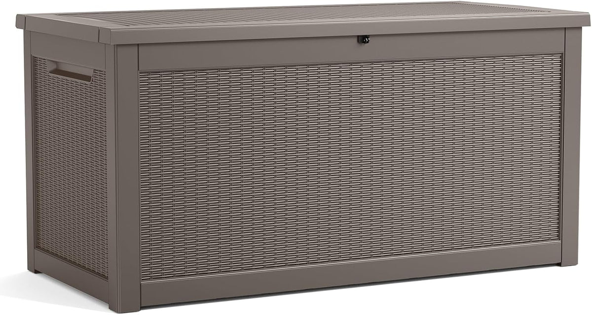 320 Gallon Outdoor Storage Box Waterproof, Resin Lockable Deck Box with Lid, Large Capacity Weatherproof Container for Patio Furniture Pool Accessories, Cushions(Grey, 320 Gallon)