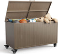 150 Gallon Outdoor Storage Box with Wheels, Metal Deck Boxes,Brown