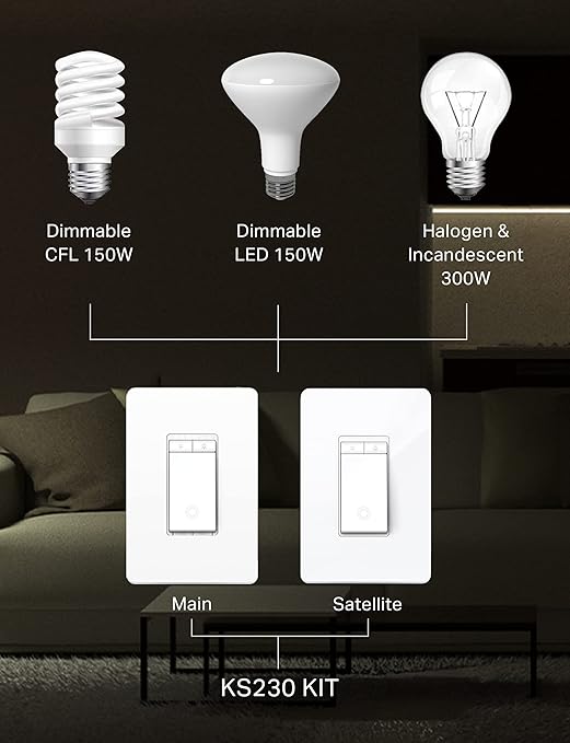 Kasa Smart 3 Way Dimmer Switch KIT, Dimmable Light Switch Compatible