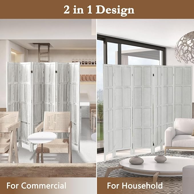 ALeesing 6 Panel Room Divider, 5.6Ft Wood Room Dividers and Folding Privacy