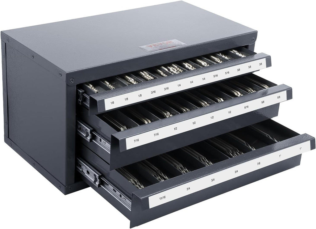 VEVOR End Mill Dispenser Cabinet, Three-Drawer, End Mill Organizer Cabinet Cold Rolled Steel, Organizer Cabinet Holder for Fractional Size from 1/8" to 1"