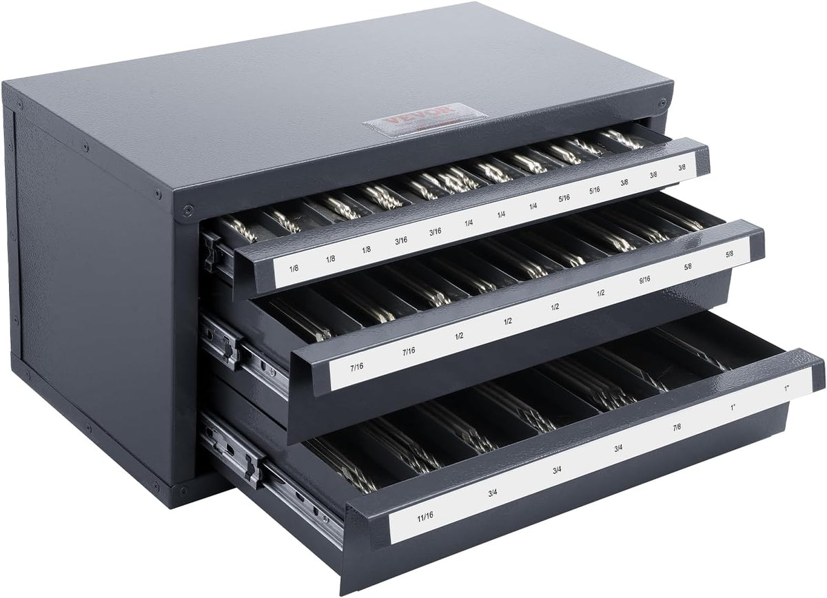 VEVOR End Mill Dispenser Cabinet, Three-Drawer, End Mill Organizer Cabinet Cold Rolled Steel, Organizer Cabinet Holder for Fractional Size from 1/8" to 1"