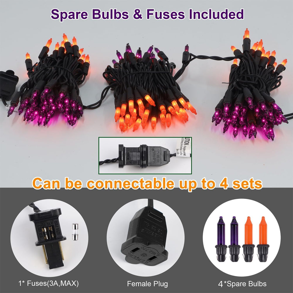 LJLNION 3 Sets Halloween Lights, 29ft 150 Count Black Wire Fairy Mini Lights,...