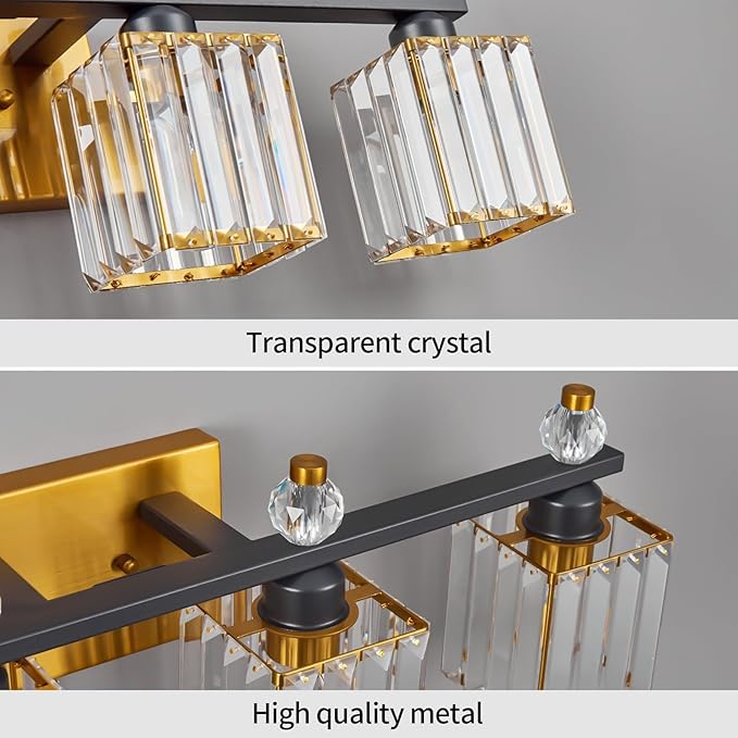 FDPBY Vanity Lights 4-Light Modern Crystal Vanity Light Black Gold Bathroom
