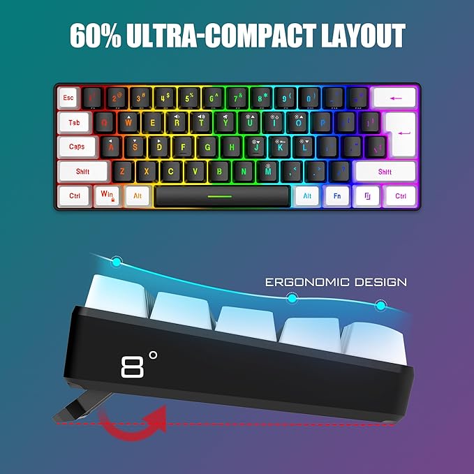 RedThunder 60% Gaming Keyboard and Mouse Combo, Ultra-Compact 61-Key RGB