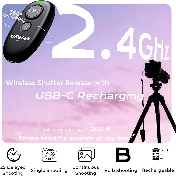 Upgraded USB-C Rechargeable Wireless Camera Remote Control Shutter Release –