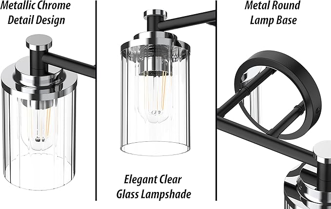 PHIXART Bathroom Lighting Fixtures Black and Chrome Bathroom Vanity Light