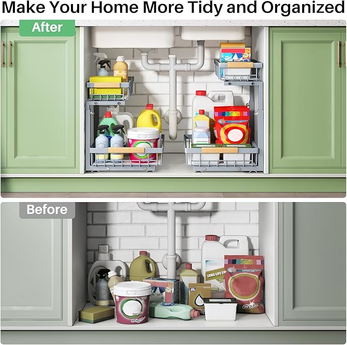 Pull out Cabinet Organizer, 1 Pack Under Sink Organizer, Slide out Metal