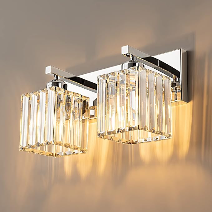 FDPBY Modern Bathroom Vanity Light 2-Lights Chrome Crystal Bathroom Wall Light