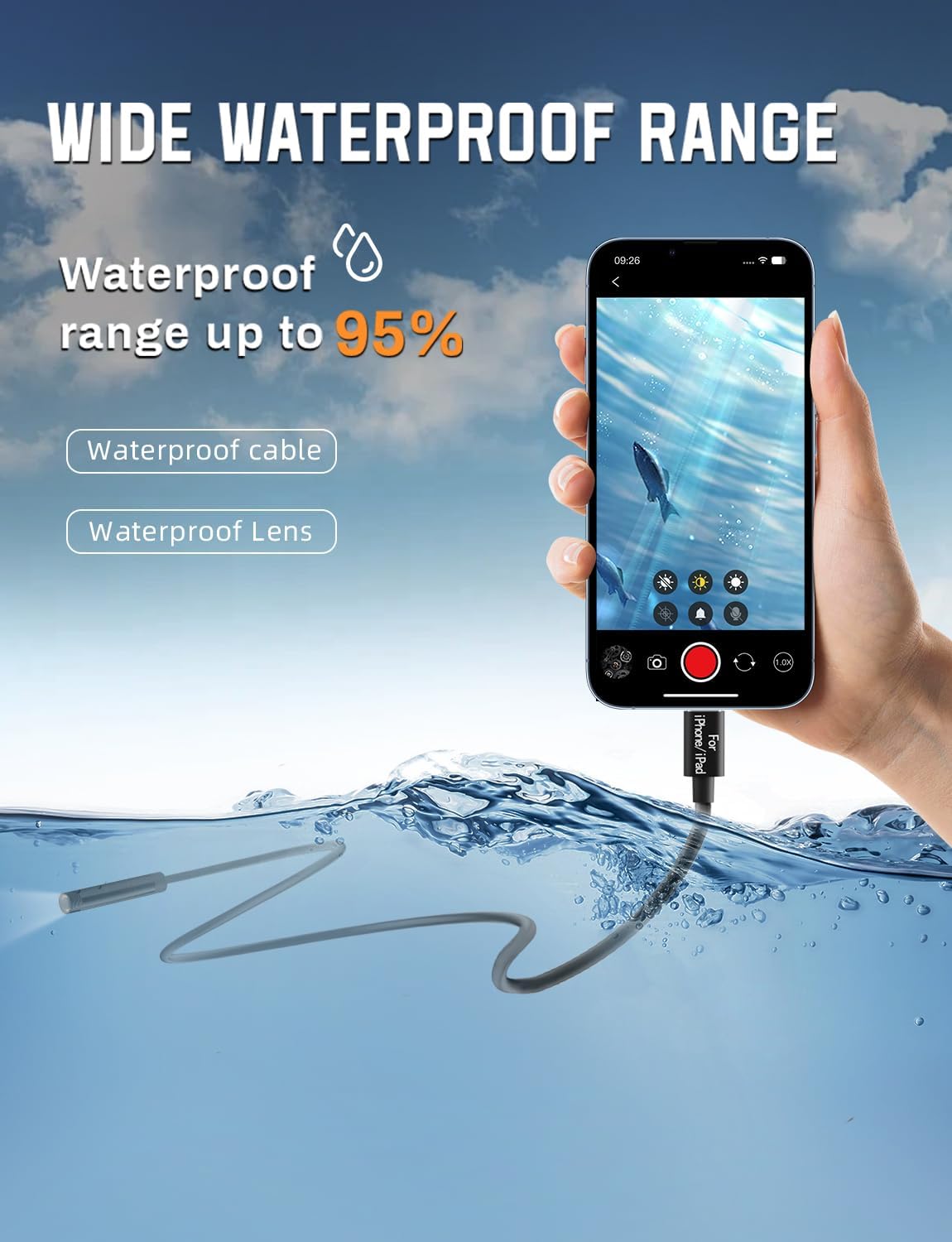 endoscope camera with light,1920p hd endoscope with 5.9ft, side view