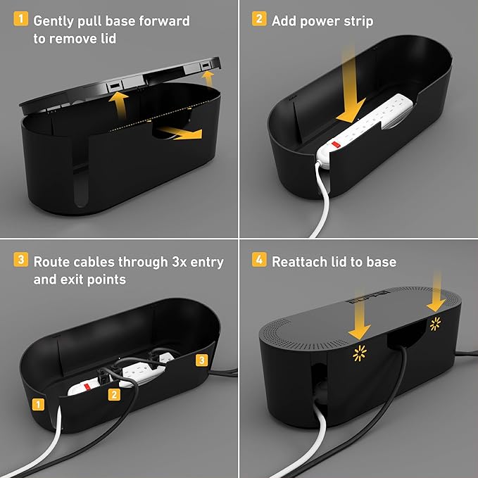 D-Line Cable Management Box, Power Strip Holder, Floor Outlet Hiders, Desk Cord
