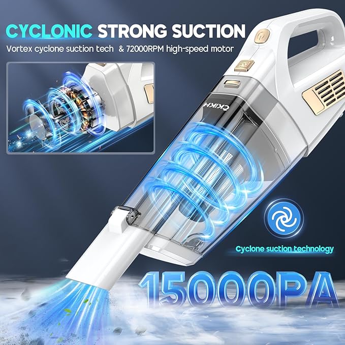 CKIKH Handheld Vacuum Cordless, 15000PA Strong Suction Hand Held Car Vacuum