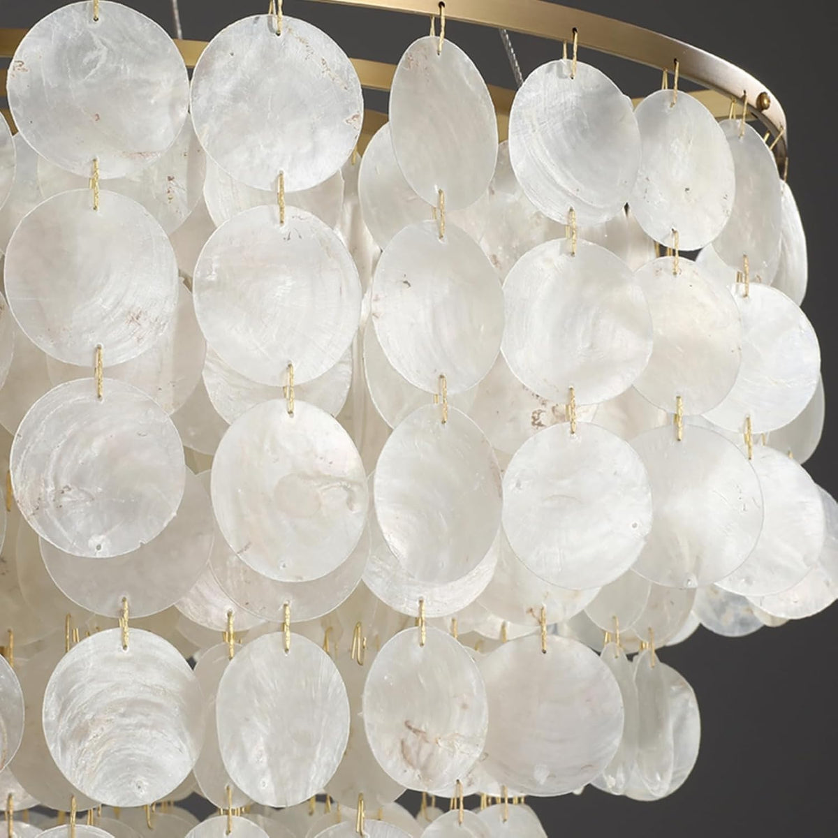 5 Tier Capiz Shell Chandelier, H16'' x D24'' Natural Shell Hanging Ceiling Light Fixtures Seashell Coastal Chandeliers for Living Room(More Additional Shell Parts Included) Gold