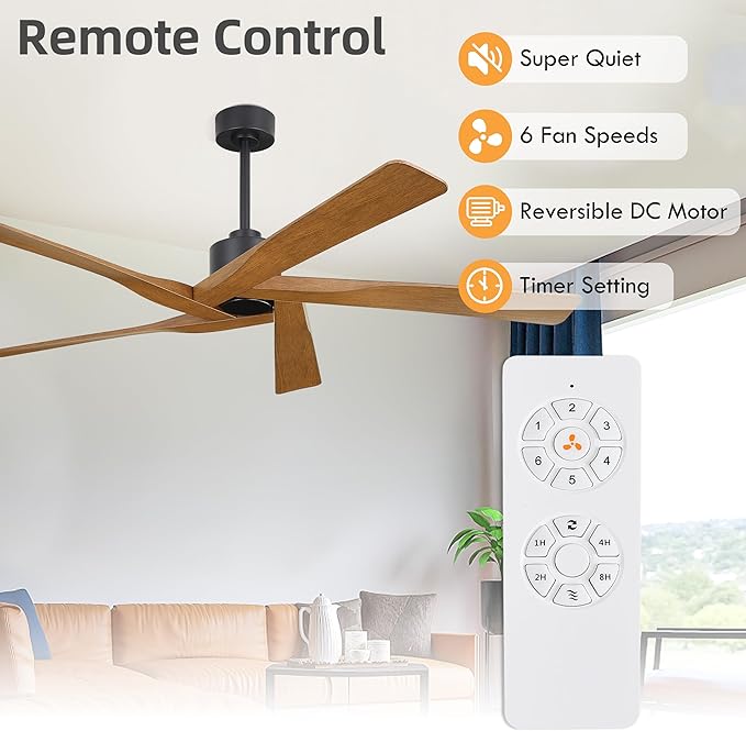 WINGBO 64" ABS DC Ceiling Fan No Light, 5 Blade ABS Plastic Ceiling Fan