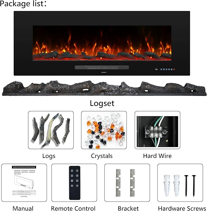 36" Electric Fireplace Inserts, Recessed & Wall Mounted Fireplace Heater