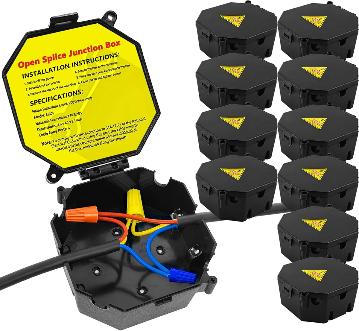 MIARALA Black Open Splice Junction Box, Splice Box Wire Electrical Junction Box (10 Pack)