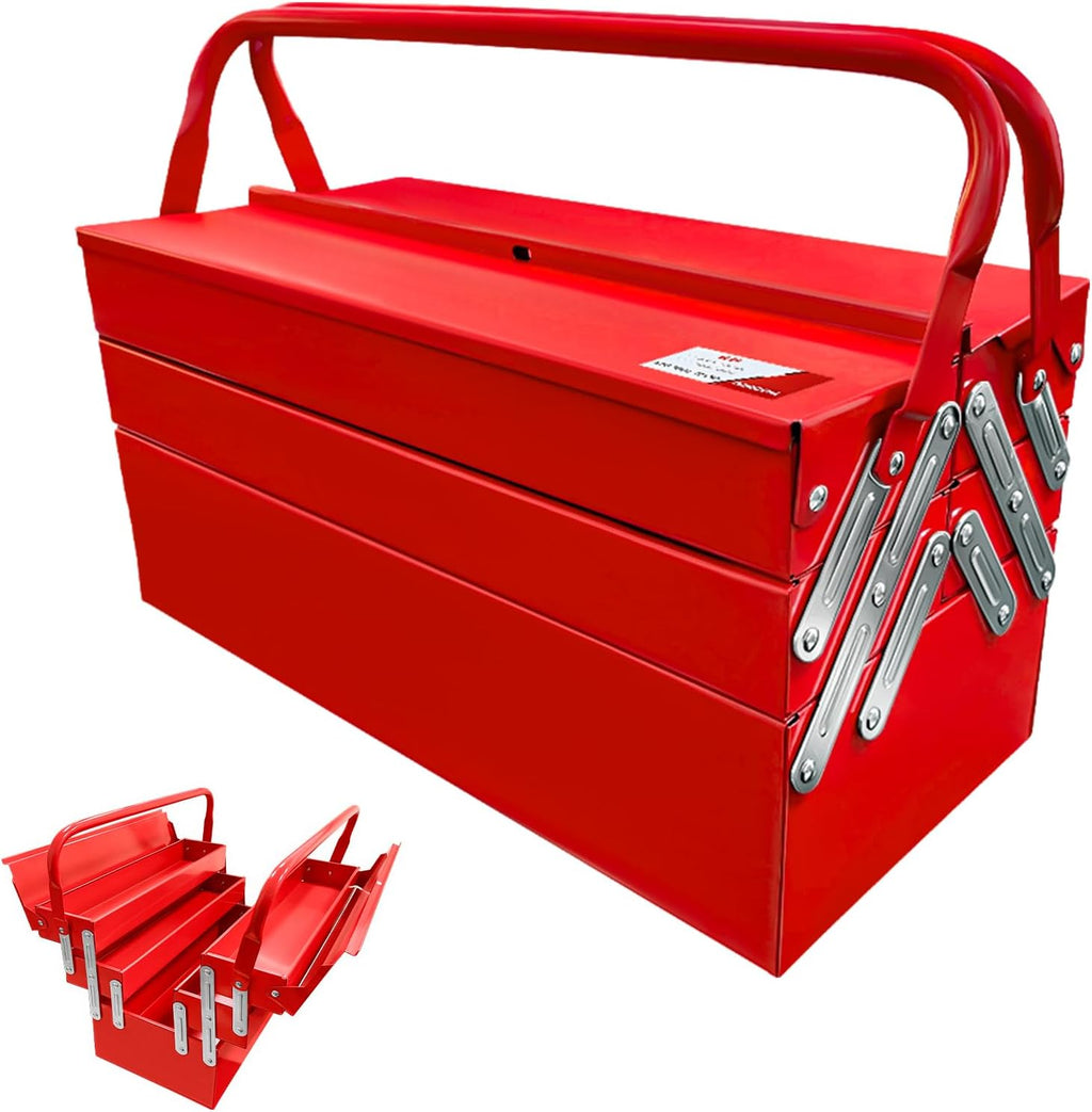 YATOINTO Metal Cantilever Tool Box 18 Inch, 3 Layers 5 Tray Portable Fold Out Tool Box Organizer Storage for Home Studio Auto Repair Factory 18" * 8 "* 8"