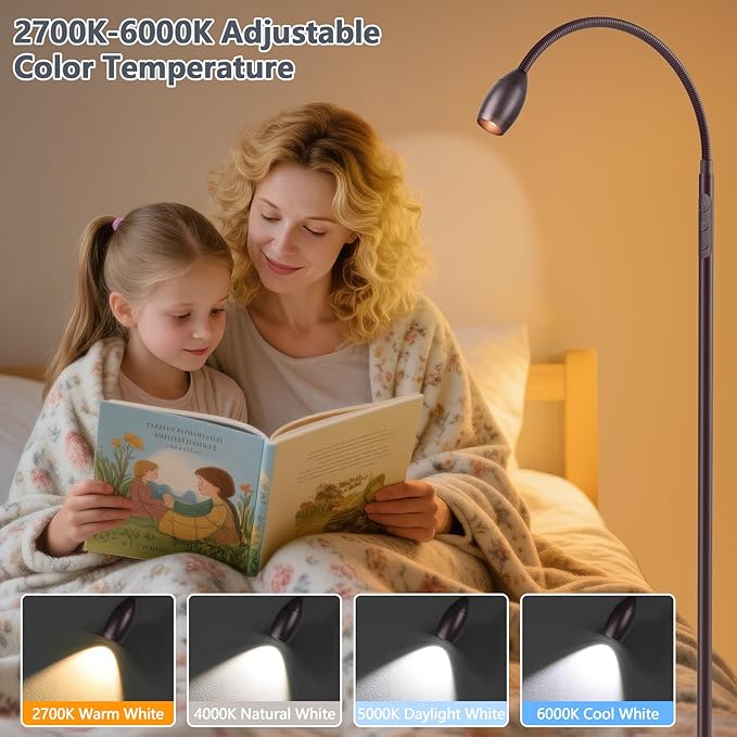 Reading Floor Lamp, Dimmable Zoomable Spotlight, Adjustable Color Beam Standing