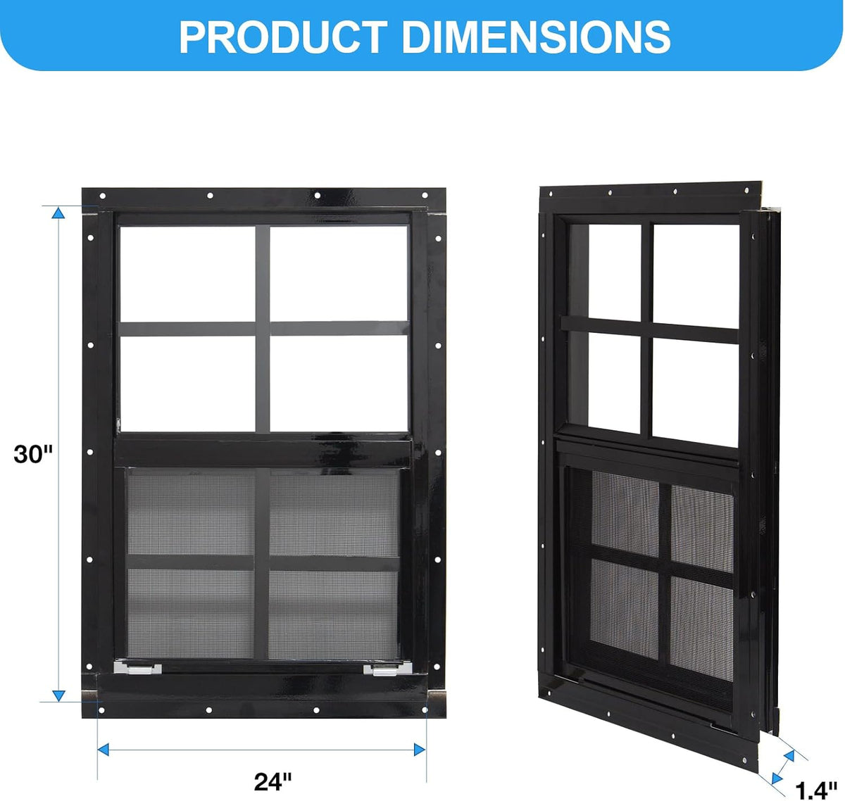 neatiease upgraded shed windows 2 pack, 24" x showing dimensions