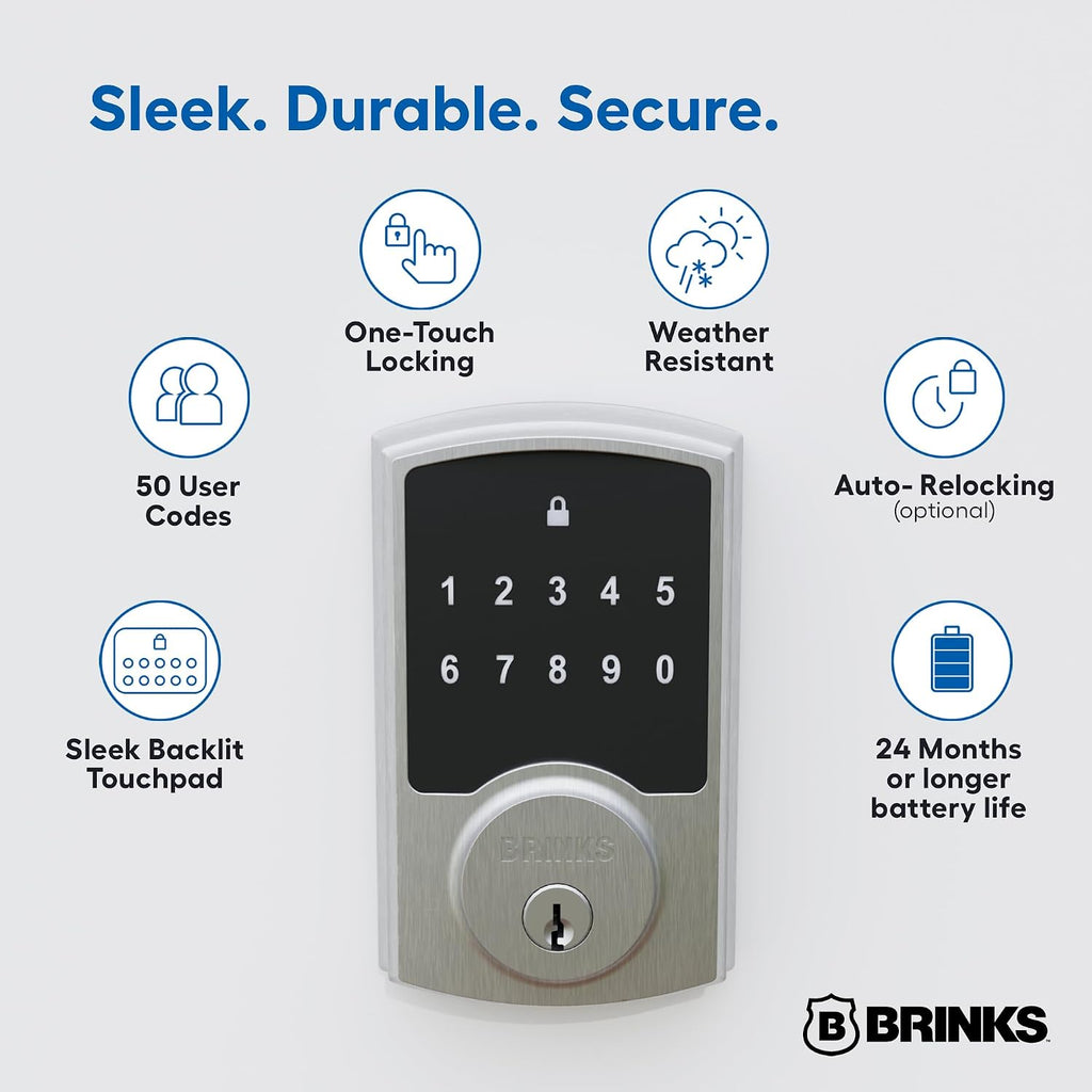 brinks keyless entry electronic touchpad door lock shown in use