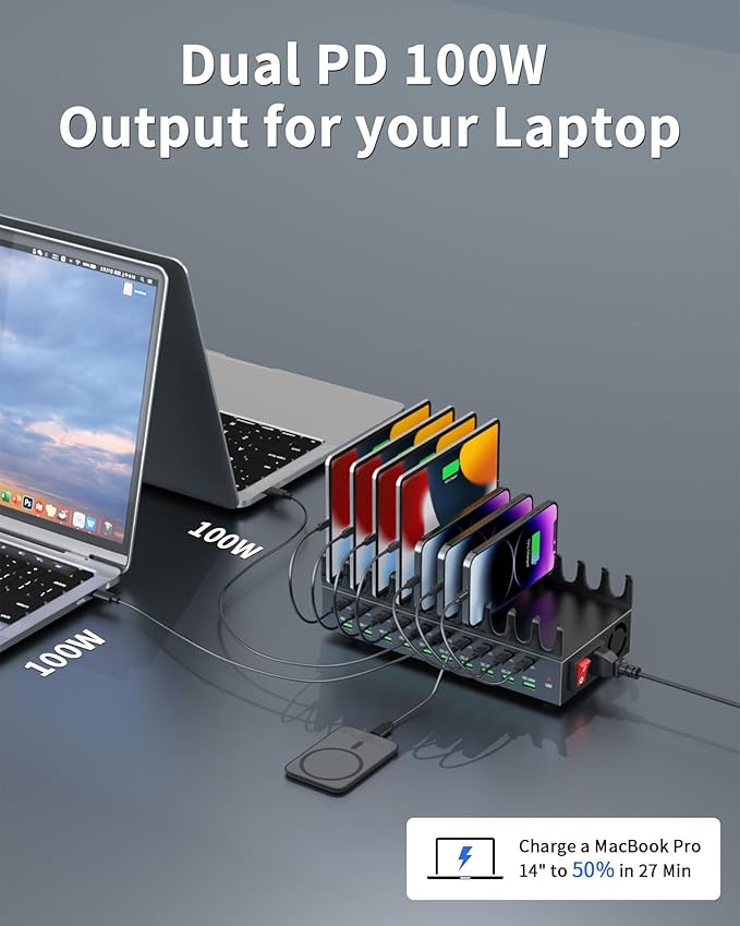 690W Charging Station for Multiple Devices, 20-Port USB C Fast Charging Station