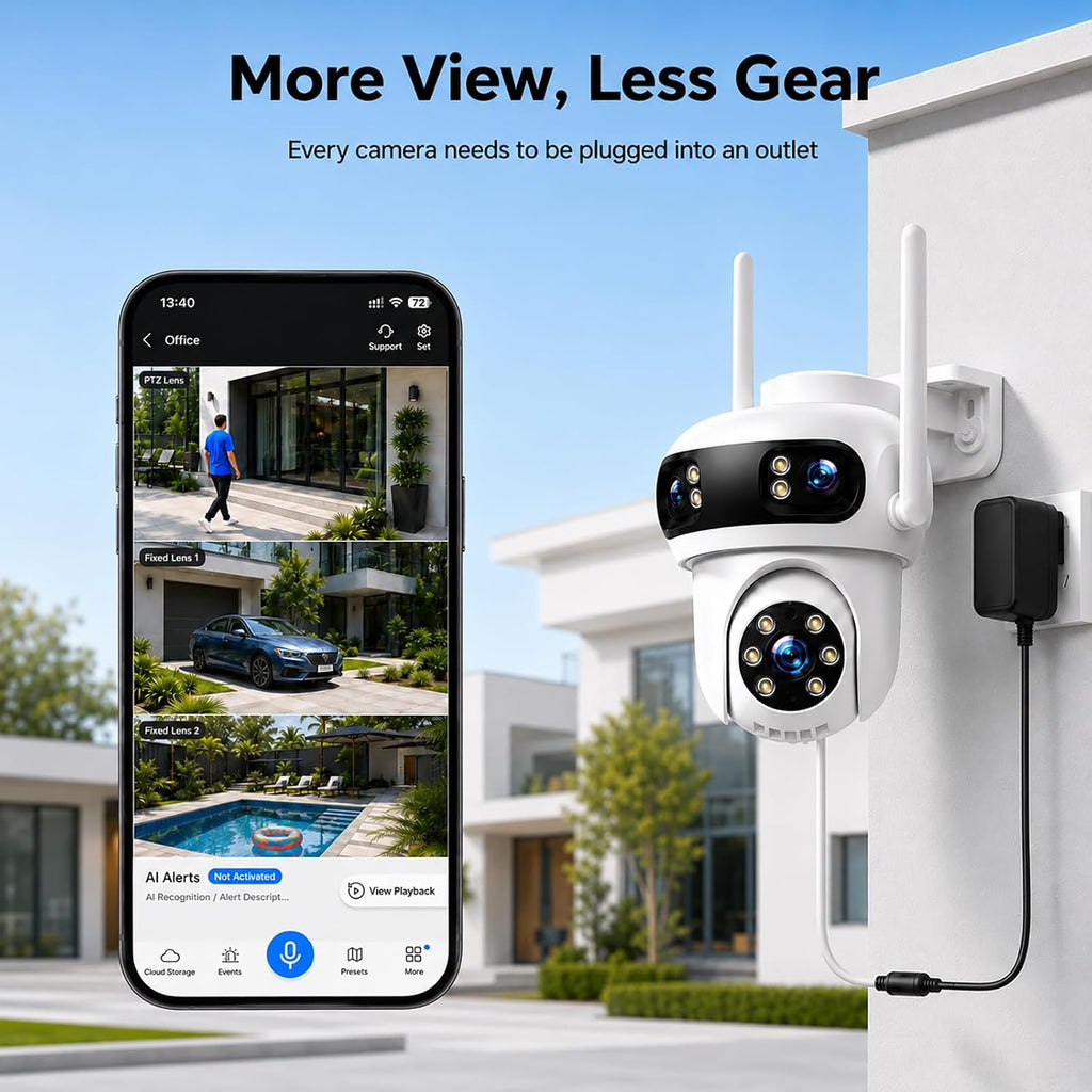 CAMCAMP Triple-Lens Wireless Security Camera System Outdoor with 12 Views