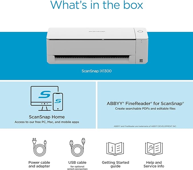 ScanSnap iX1300 Compact Wireless or USB Double-Sided Color Document, Photo &