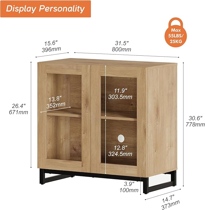 WAMPAT Modern TV Stand with Glass Doors