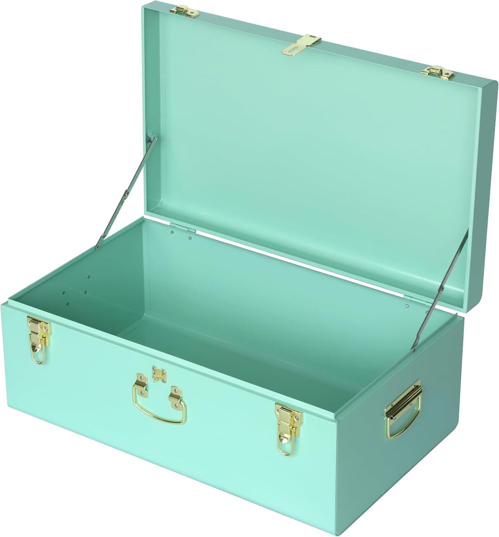 Vixdonos Large Metal Trunk Decorative Storage Box College Dorm Chest with Handle