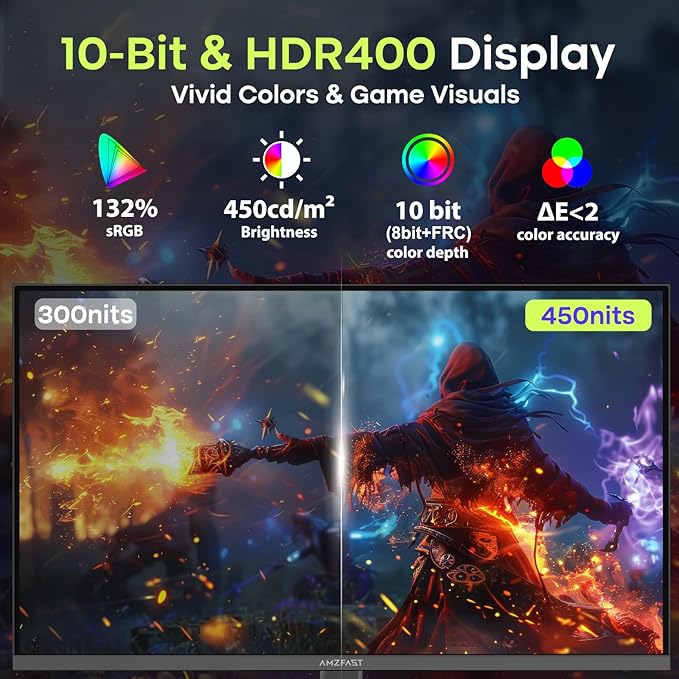 Amzfast 27 Inch Gaming Monitor 200Hz WQHD 2k 2560 x 1440p Monitor, Built-in