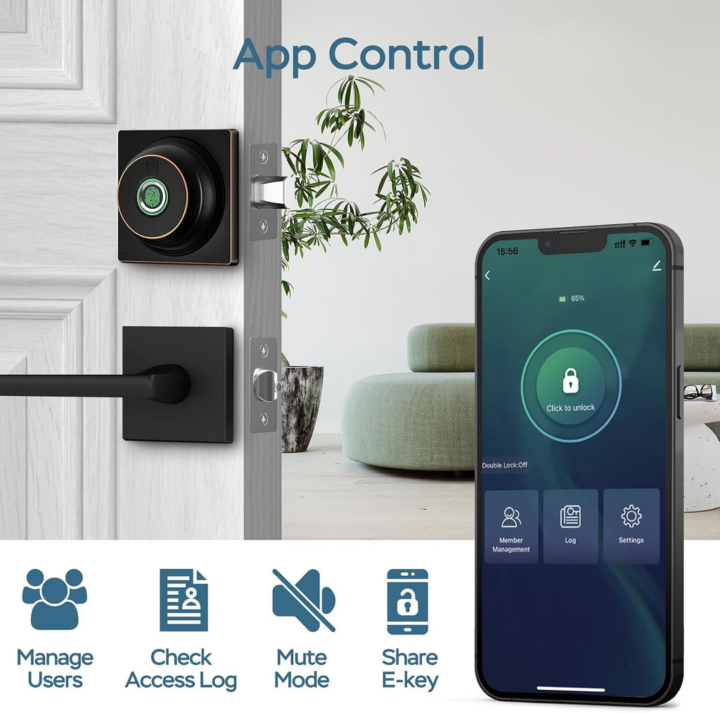geektale fingerprint deadbolt with app, smart deadbolt lock showing dimensions
