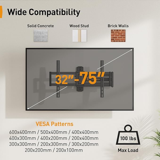 Perlegear Corner TV Wall Mount Long Arm TV Mount Bracket