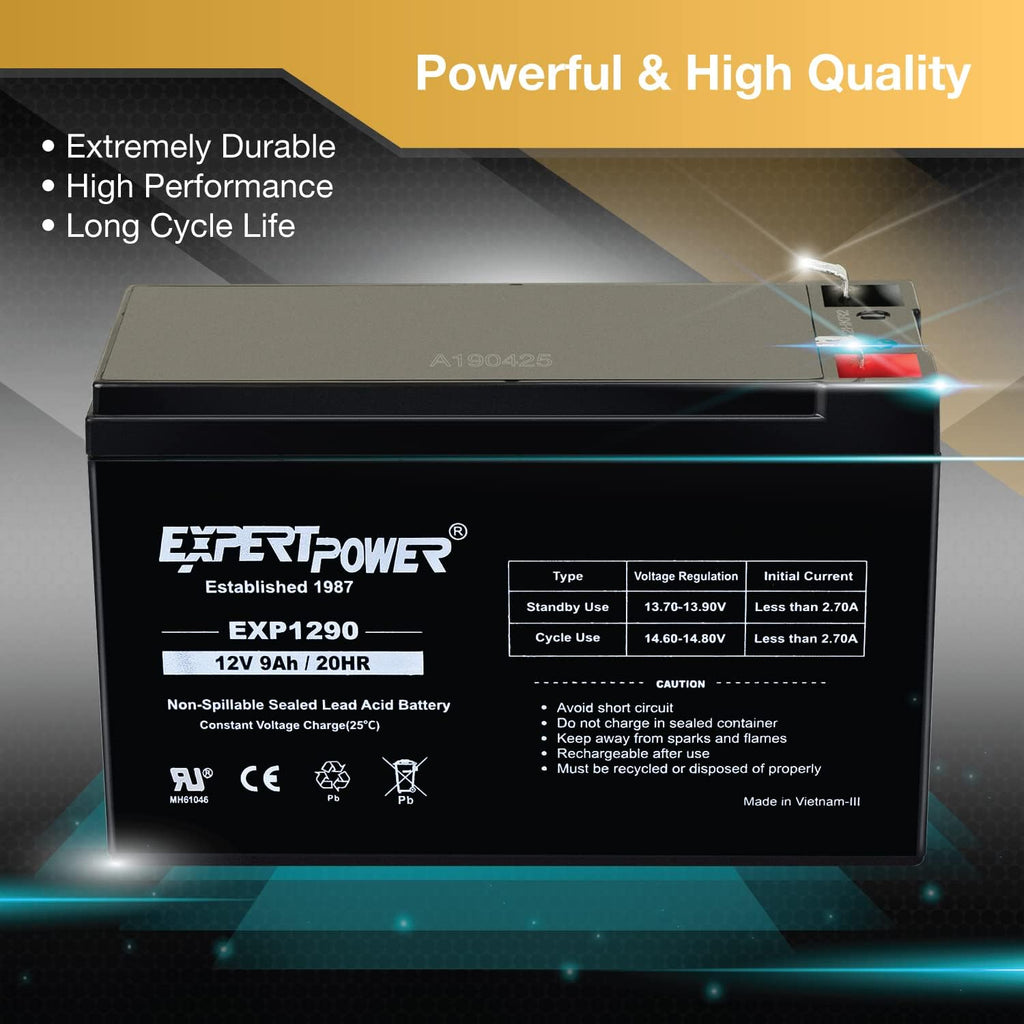 ExpertPower EXP1290, 2 Pack 12V 9AH SLA AGM Rechargeable 12V Battery Backup