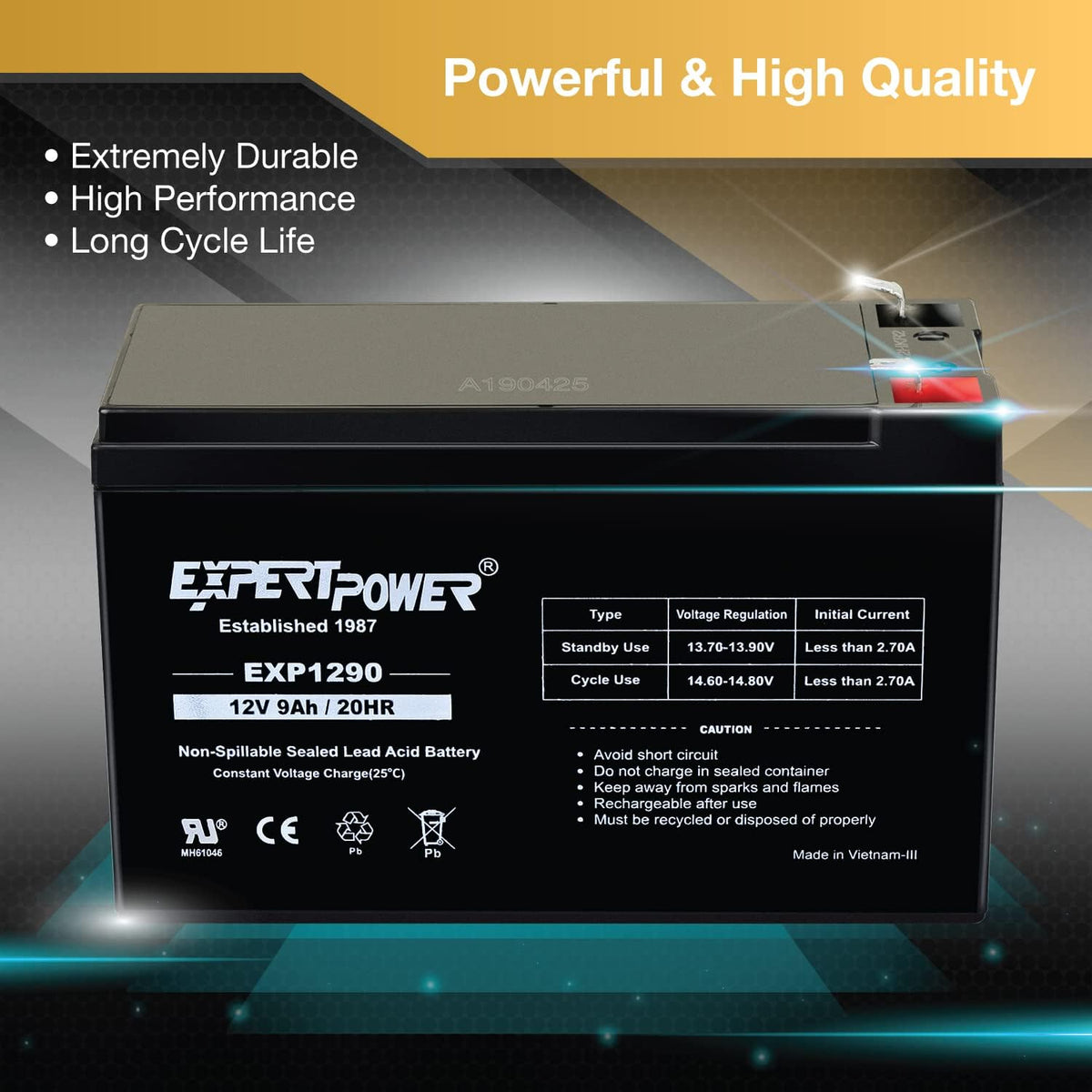 ExpertPower EXP1290, 2 Pack 12V 9AH SLA AGM Rechargeable 12V Battery Backup