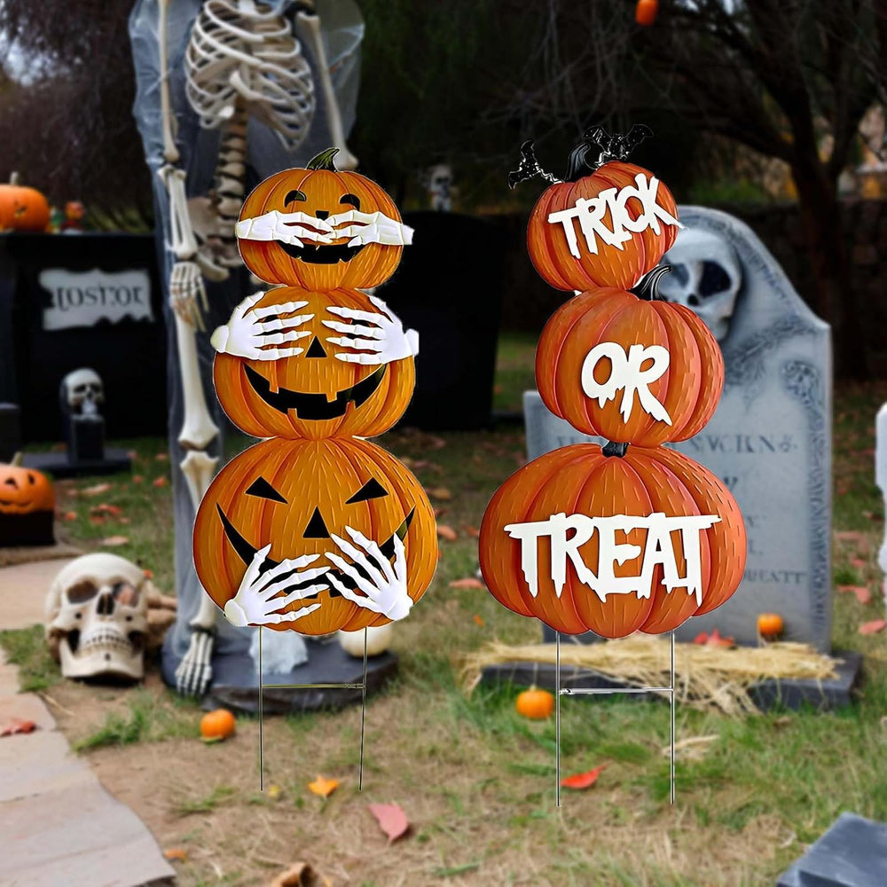 2Pack Glow in The Dark Halloween/Thanksgiving Garden Stakes – Stacked Pumpkin...