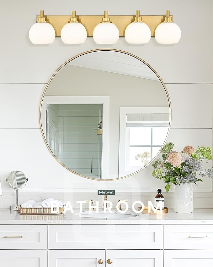 METWET Bathroom Light Fixtures, 5-Light Brushed Gold Bathroom Vanity Lights