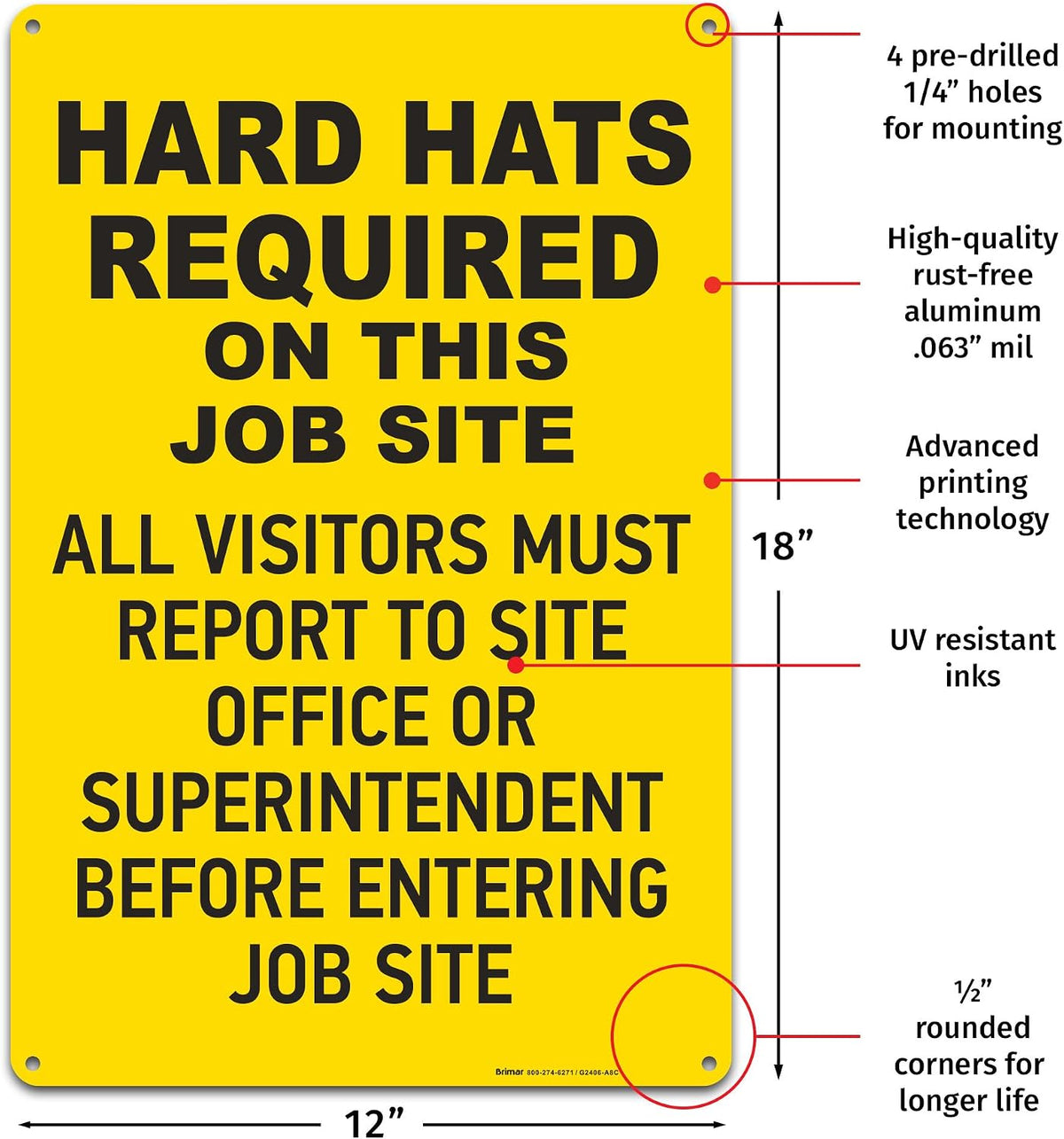 brimar - 12" x 18" - hard hats showing dimensions