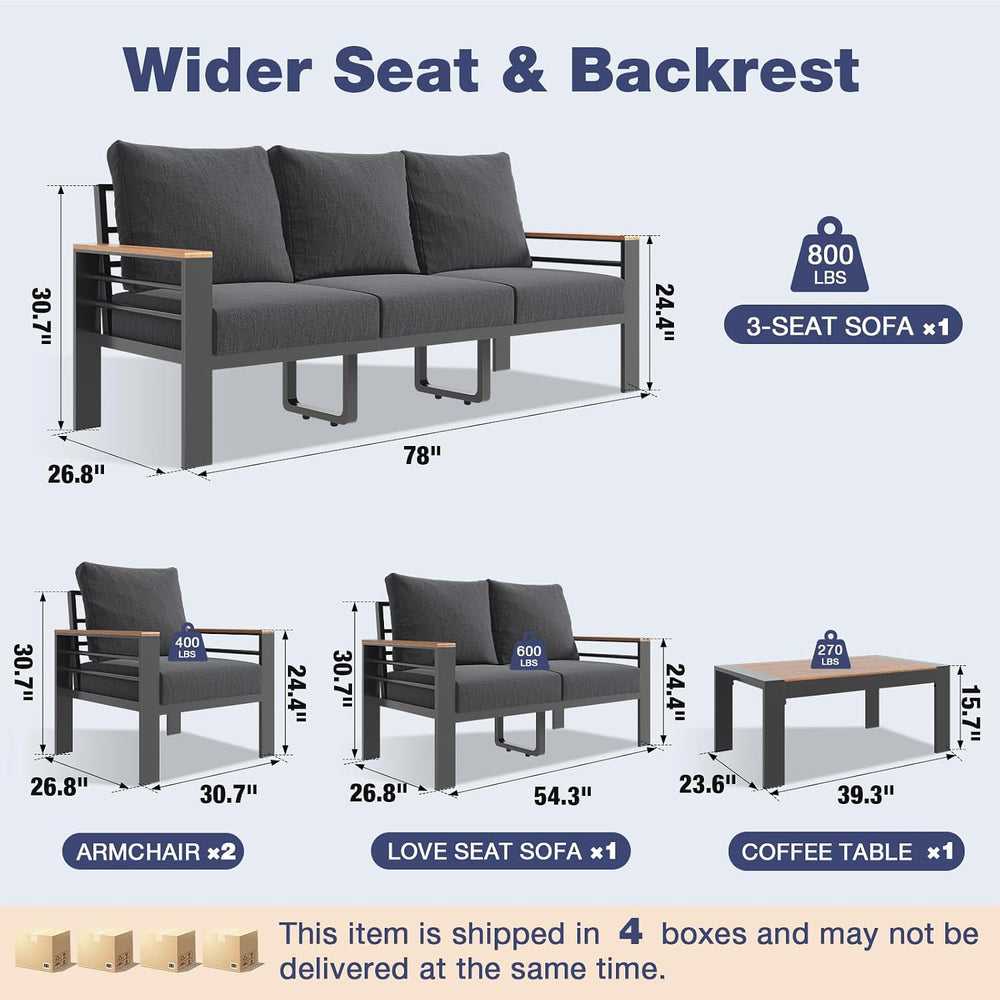 Aoxun Aluminum Patio Furniture Set 7 Seats, Dark Grey