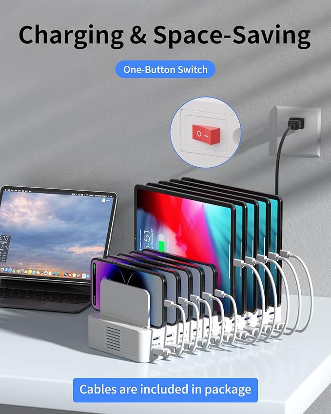 270W Charging Station for Multiple Devices, 20-Port USB Fast Charging Station