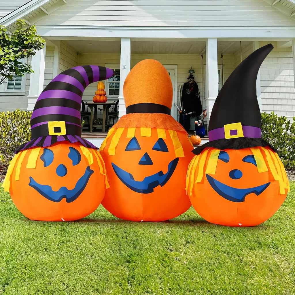 GOOSH 6 FT Halloween Inflatables Outdoor Pumpkin Combo with Wizard hat Blow Up Yard Decoration with LED Lights Built-in for Holiday Party Yard Garden