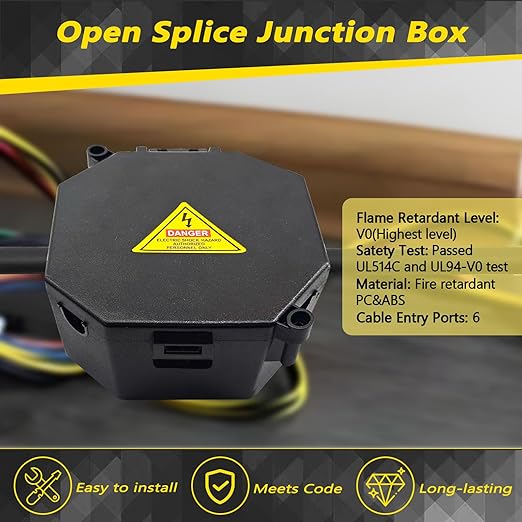 MIARALA Black Open Splice Junction Box, Splice Box Wire Electrical Junction Box (10 Pack)