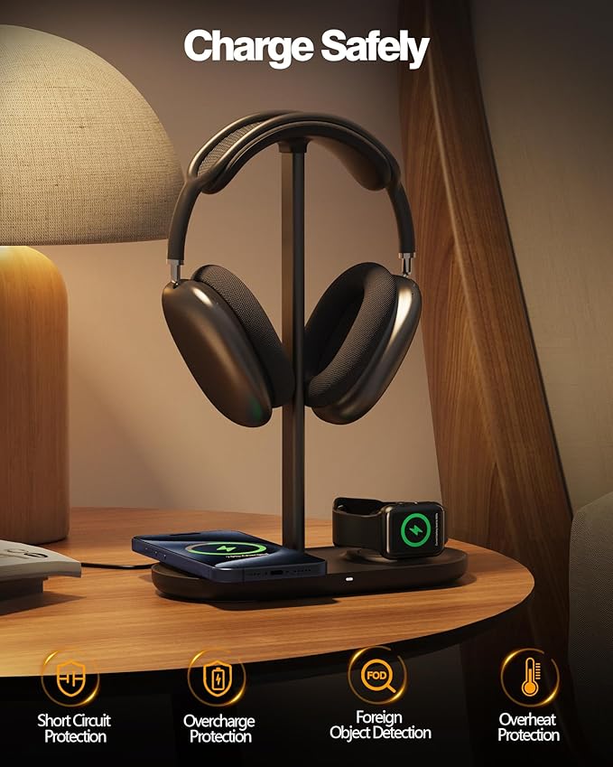 HiWe Universal Headphone Stand, Magnetic Wireless Charger