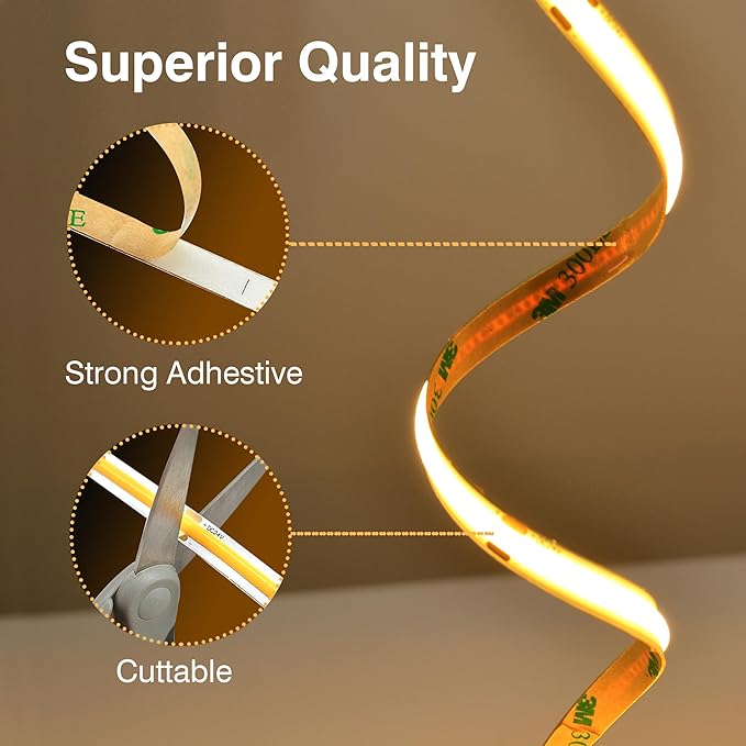 Pandery COB LED Strip Lights Warm White, 24V Dimmable led Light Strip KIT