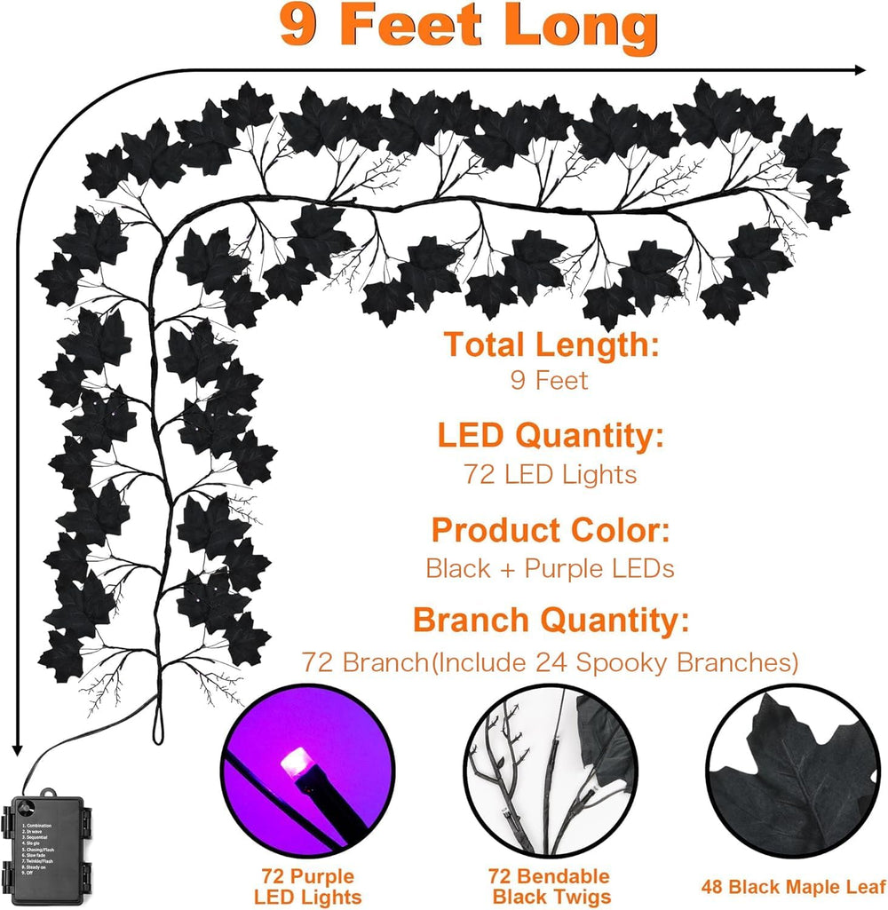 FLYSNK 9 FT 72 LED Halloween Willow Vine Twig Decorations With Purple Lights ...