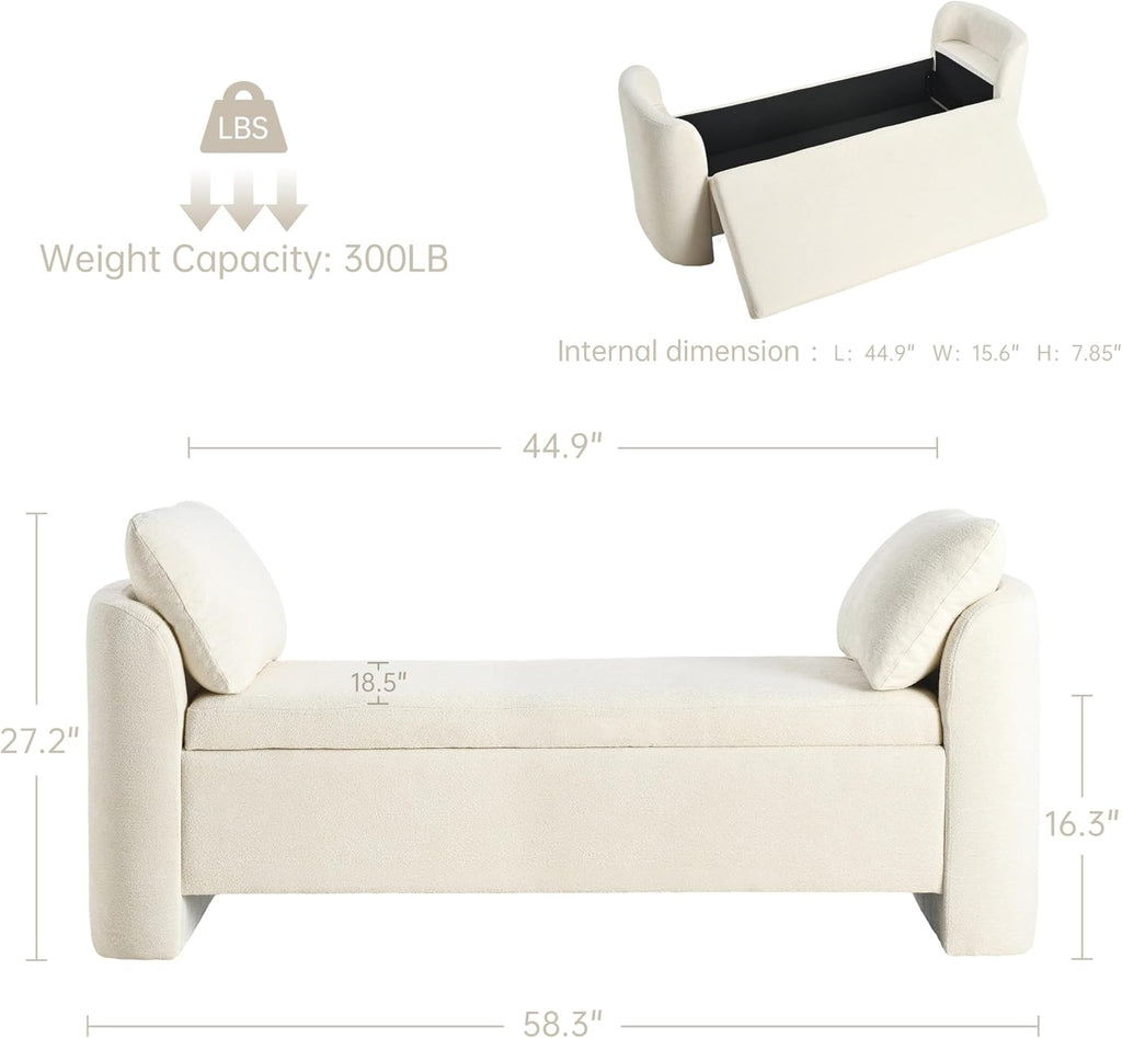 usaint 58.3" upholstered storage ottoman bench with 2 shown in use