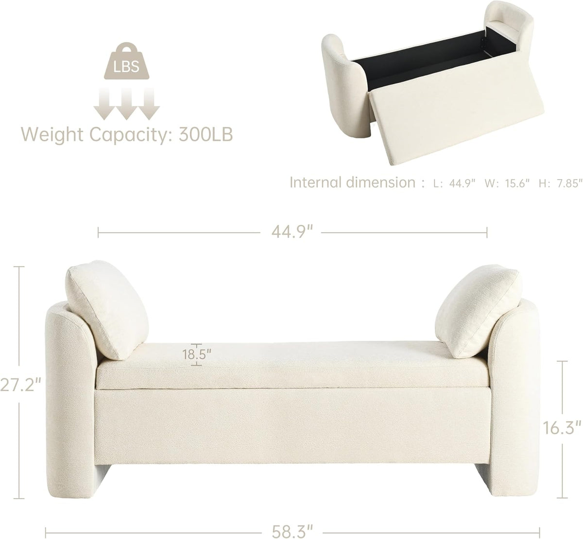usaint 58.3" upholstered storage ottoman bench with 2 shown in use