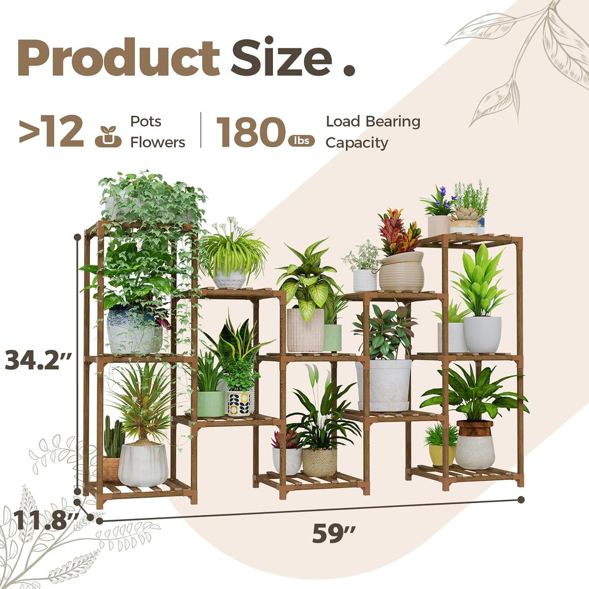 bamworld large plant shelf outdoor wood plant stand, package contents