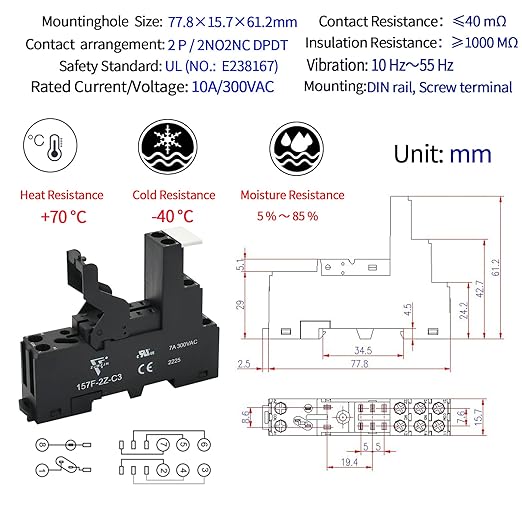 UL Listed 12Pcs 8Amp Mini Relay Switch DPDT